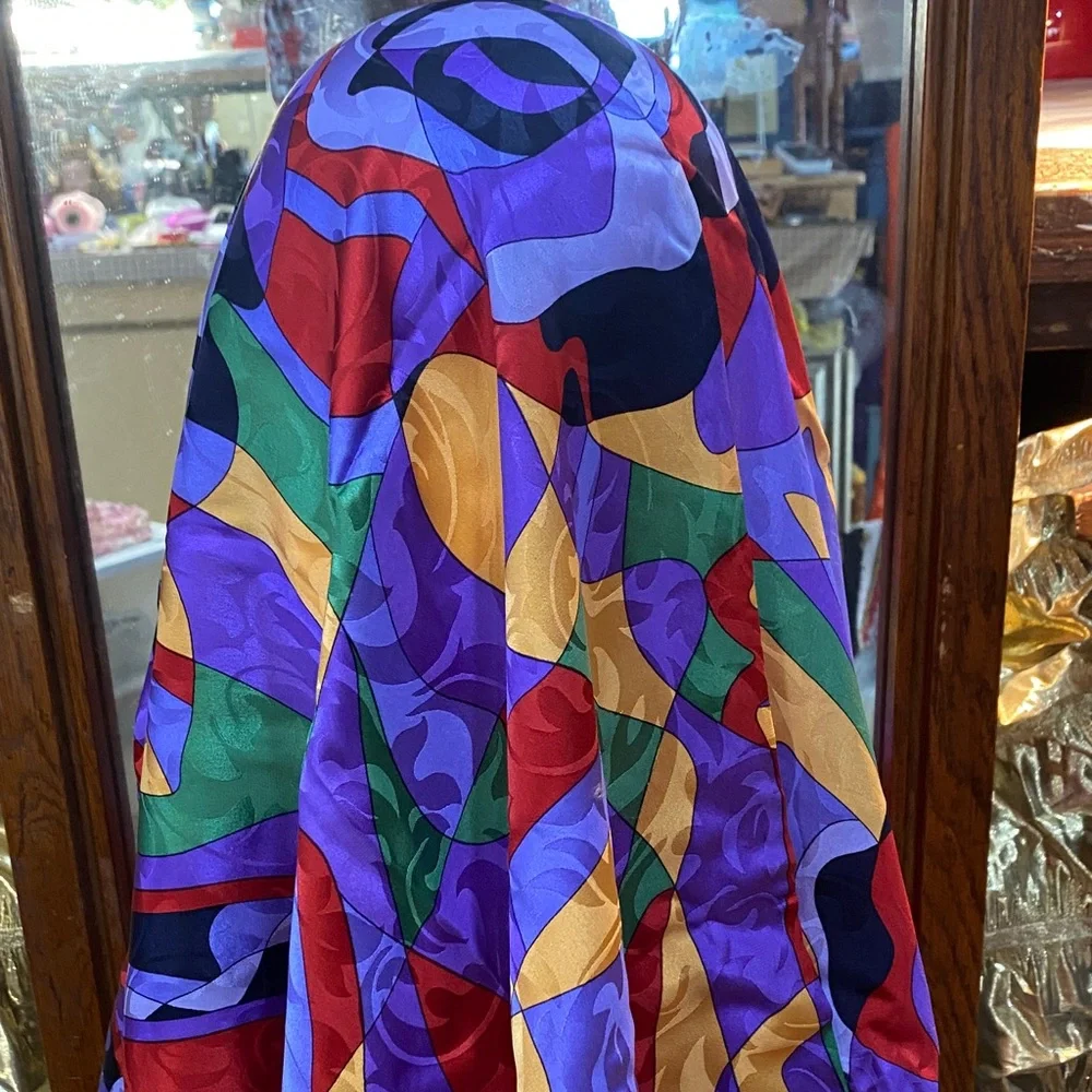 Vibrant Abstract Multicolor Silk Scarf 34x34 NWOTs